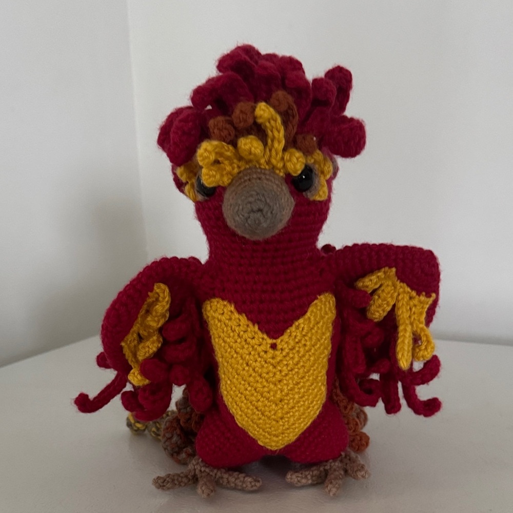 Handmade Crocheted Red and Yellow Phoenix Bird Plush
